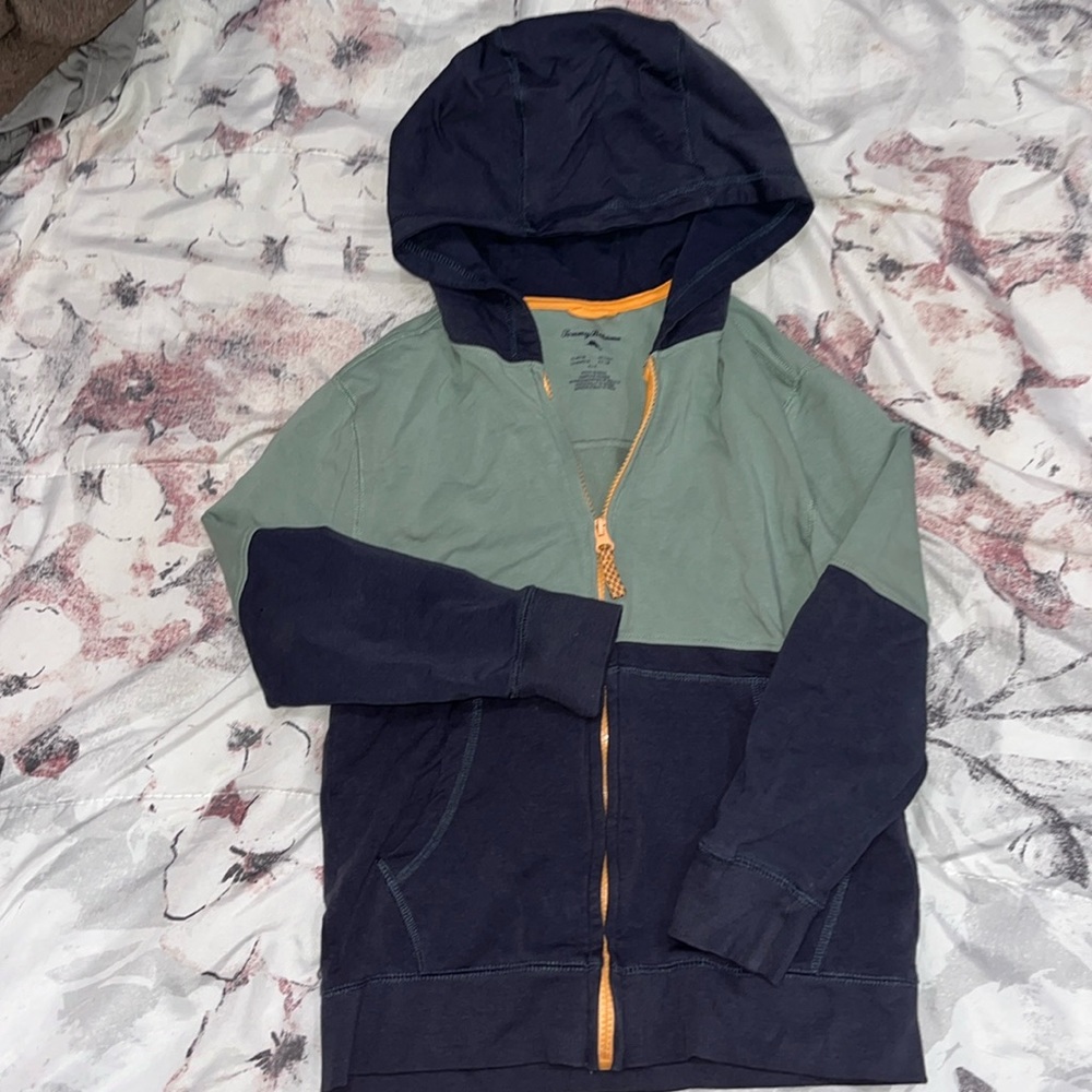 like new Tommy Bahama Zip up Olive and Navy scuba hoodie pullover